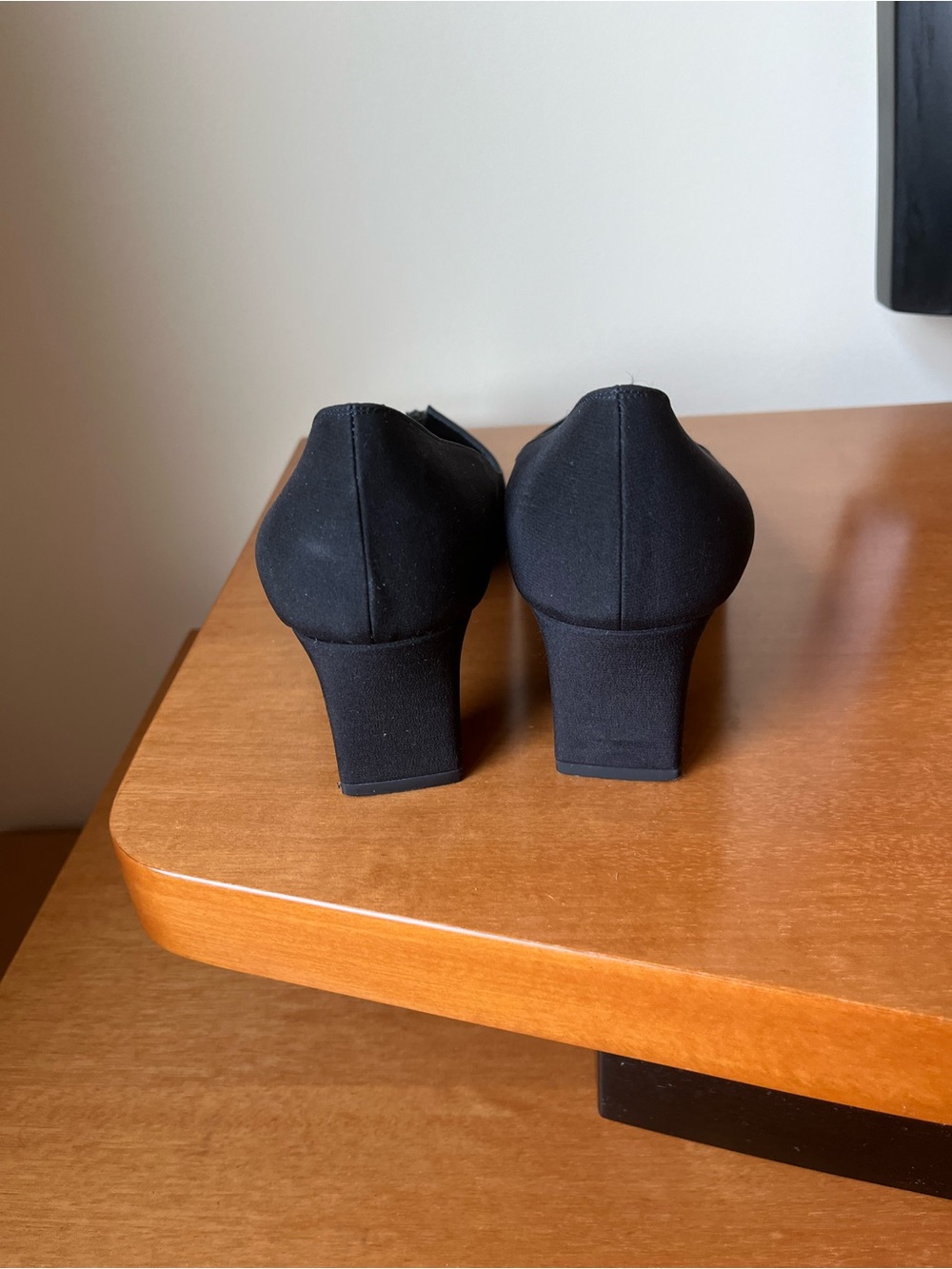 St. John Black Satin Pointed Toe Shoes with Embellished Toe - Picture 2 of 4